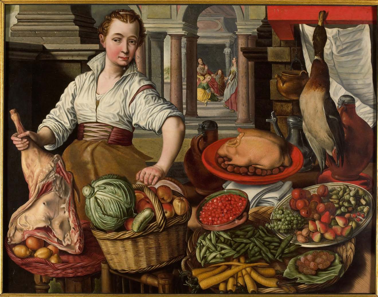 J BEUCKELAER (hacia 1530 - hacia 1575): La cocina bien surtida, con Jesús al fondo en casa de Marta y María